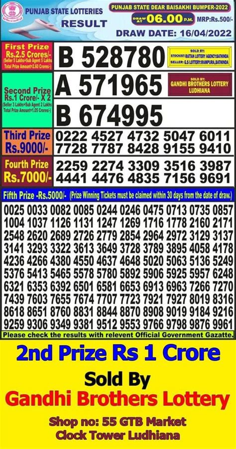 punjab state lottery result 2022.